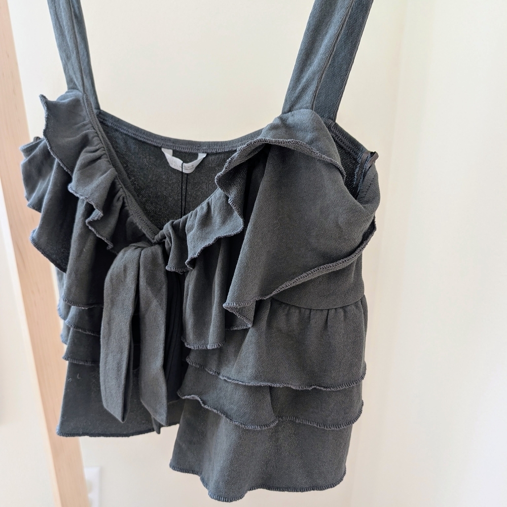 NWT Zara Ruffled & Bow Tie-front Cropped Tank Top In Green - L - Picture 8 of 11